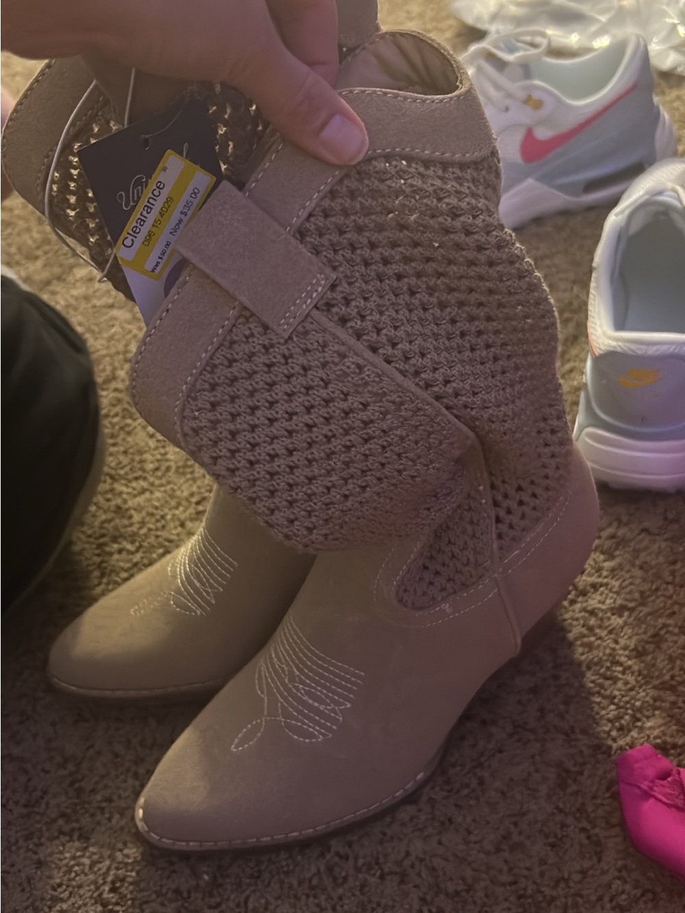 Women’s Tan Crochet Shaft Western Boot - Unbranded